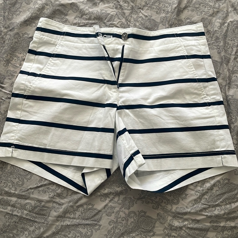White Shorts with Navy stripes